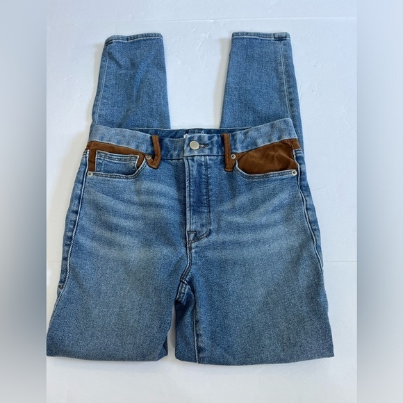 Good American Icon Mixed Media Denim and Faux Suede Jeans Size 2 / 26 - Picture 1 of 10